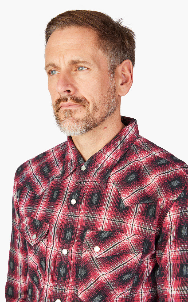 The Flat Head FN-SNW-004L Native Check Western Shirt Red