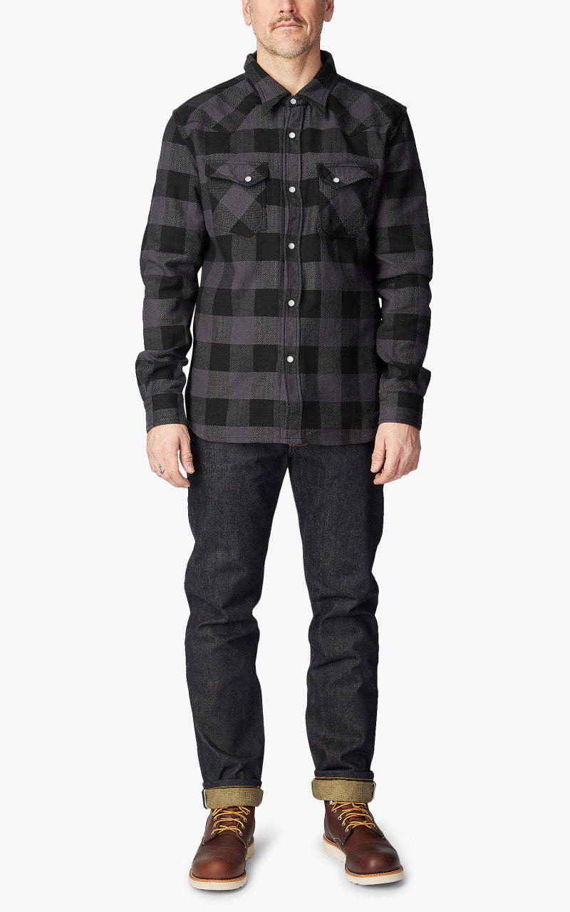 The Flat Head FN-SNW-101L Block Check Flannel Western Shirt Grey/Black