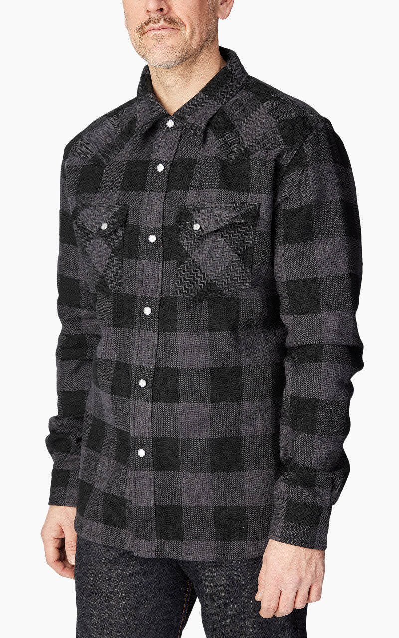 The Flat Head FN-SNW-101L Block Check Flannel Western Shirt Grey/Black