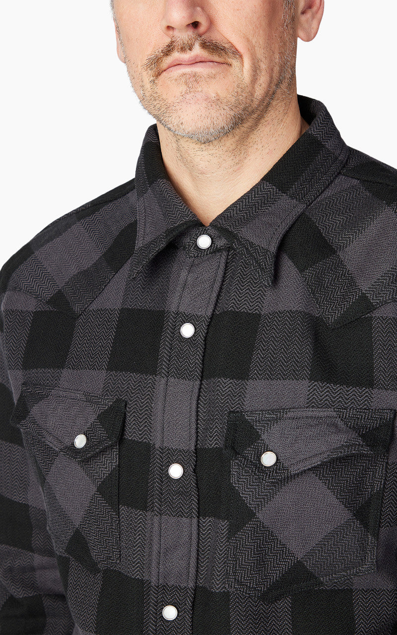 The Flat Head FN-SNW-101L Block Check Flannel Western Shirt Grey/Black