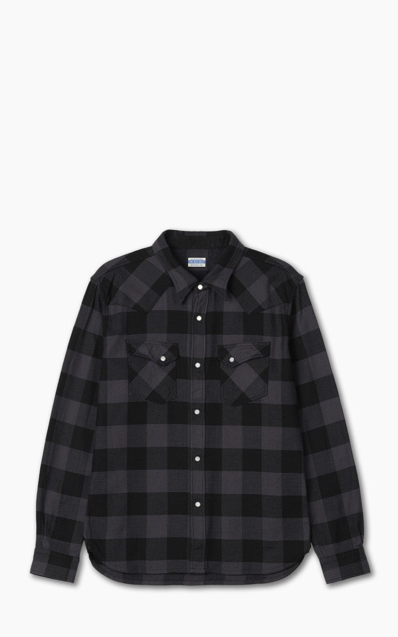 The Flat Head FN-SNW-101L Block Check Flannel Western Shirt Grey/Black