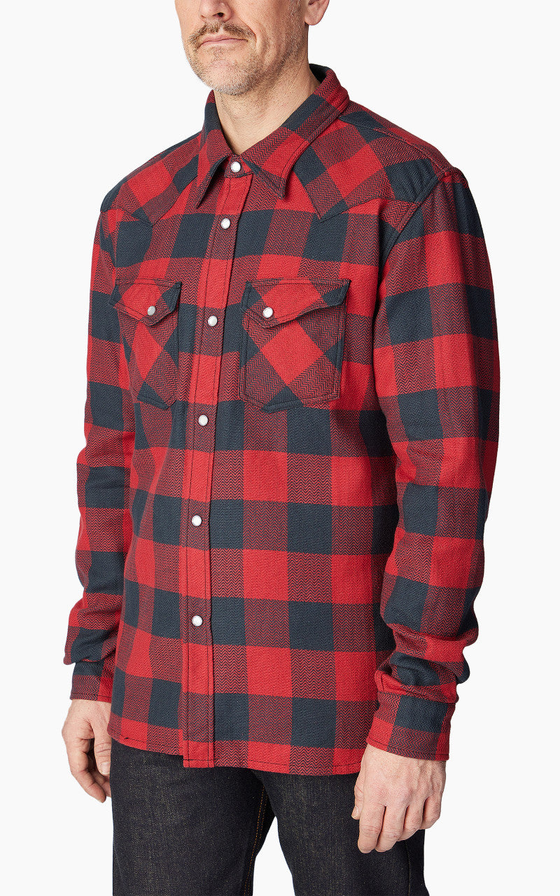 The Flat Head FN-SNW-101L Block Check Flannel Western Shirt Red/Black