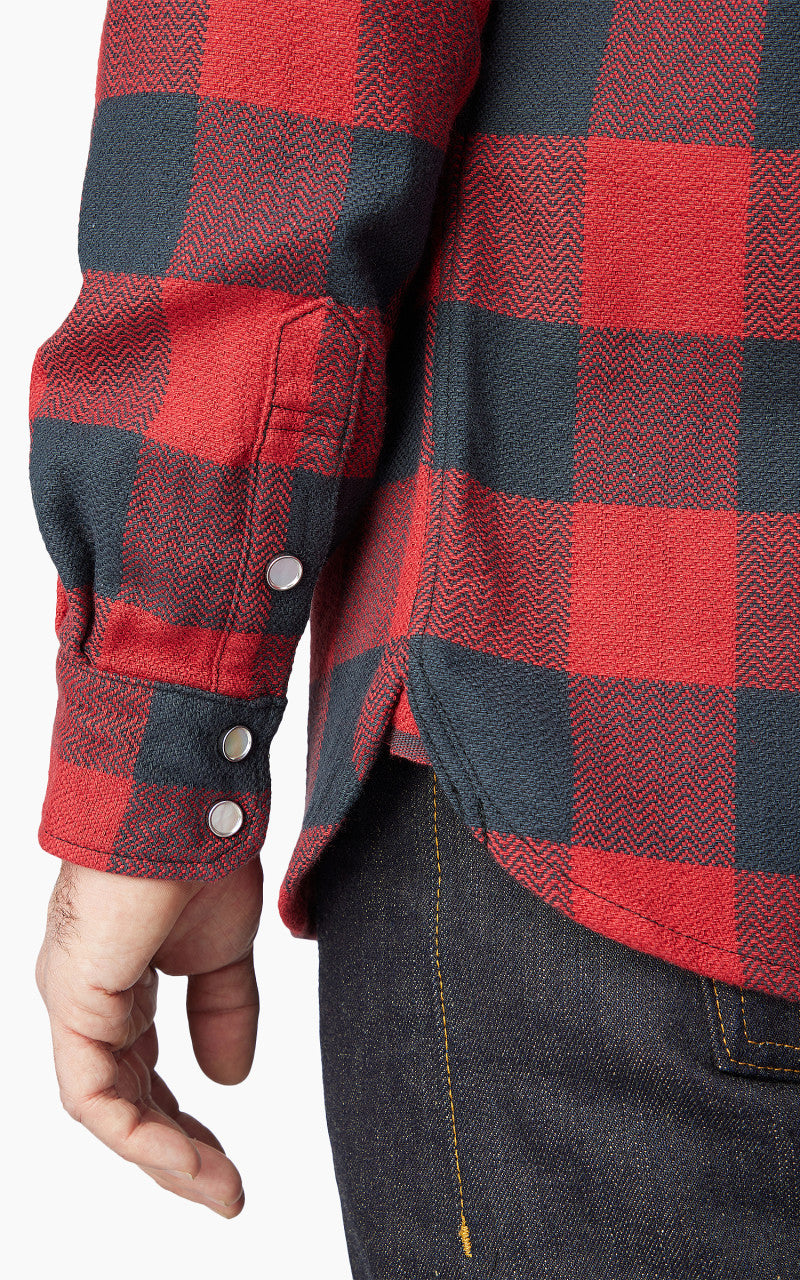 The Flat Head FN-SNW-101L Block Check Flannel Western Shirt Red/Black