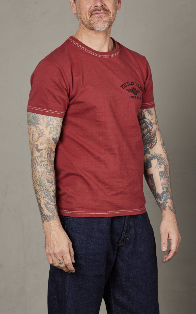 The Flat Head FN-THC-202 Flying Wheel T-Shirt Light Red/Black