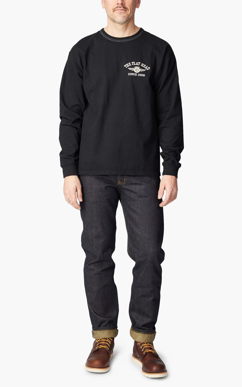 The Flat Head FN-THCL-202 L/S T-Shirt Flying Wheel Black