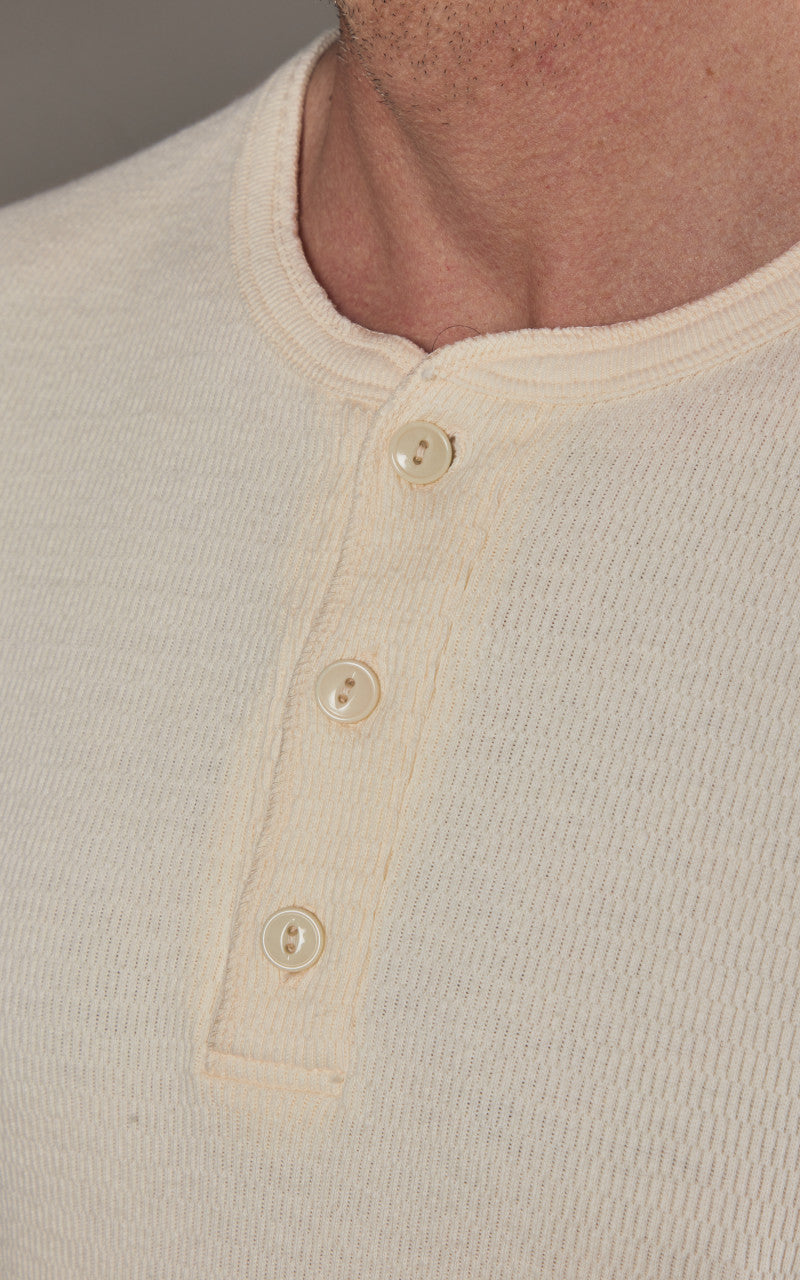 The Flat Head FN-THLH-003 Thermal L/S T-Shirt Henley Neck Ivory