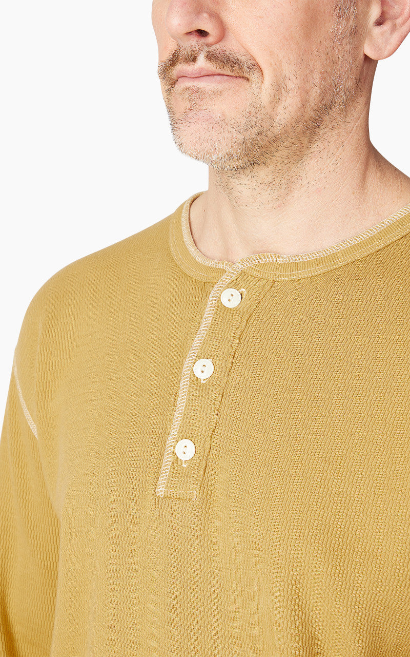 The Flat Head FN-THLH-003 Thermal L/S T-Shirt Henley Neck Mustard
