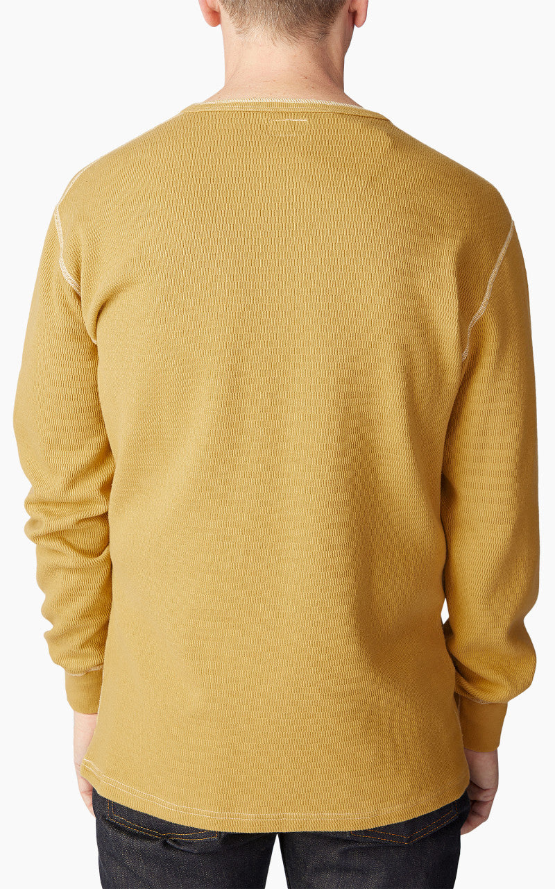The Flat Head FN-THLH-003 Thermal L/S T-Shirt Henley Neck Mustard