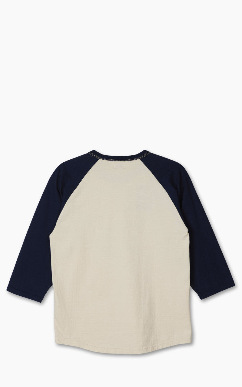 The Flat Head FN-TSRB-002 Raglan Qaurter Sleeve Tiger T-Shirt Ivory/Navy