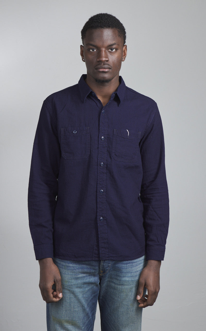 The Flat Head FN-SCK-009L Dobby Work Shirt Selvedge Indigo