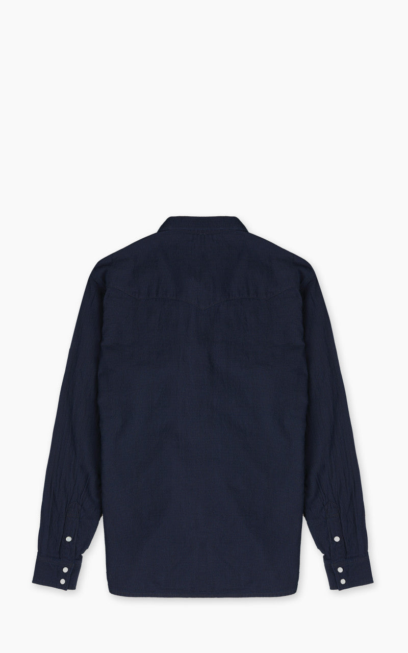 The Flat Head FN-SCW-002L Indigo Dobby Western Shirt Blue