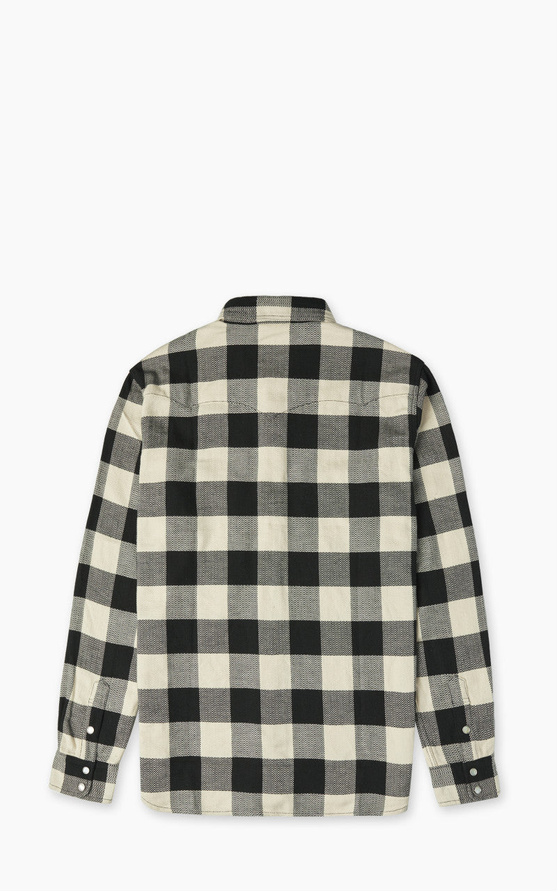 The Flat Head FN-SNW-101L Block Check Flannel Western Shirt Ivory/Black