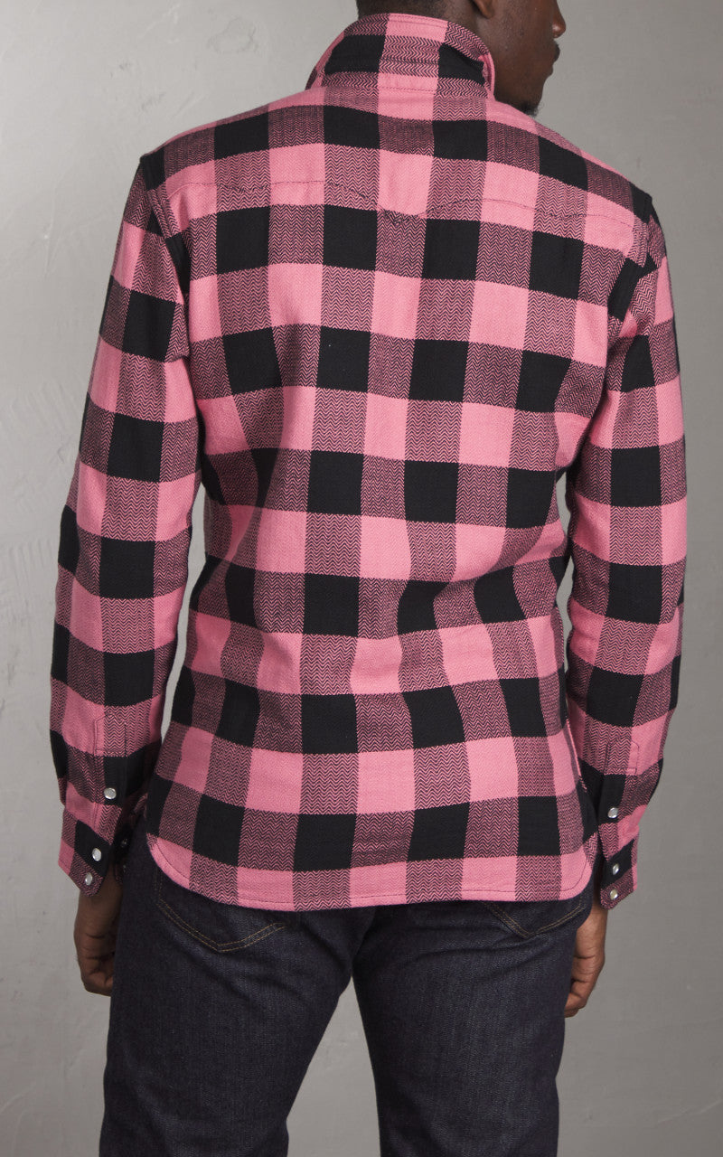 The Flat Head FN-SNW-101L Block Check Flannel Western Shirt Pink/Black