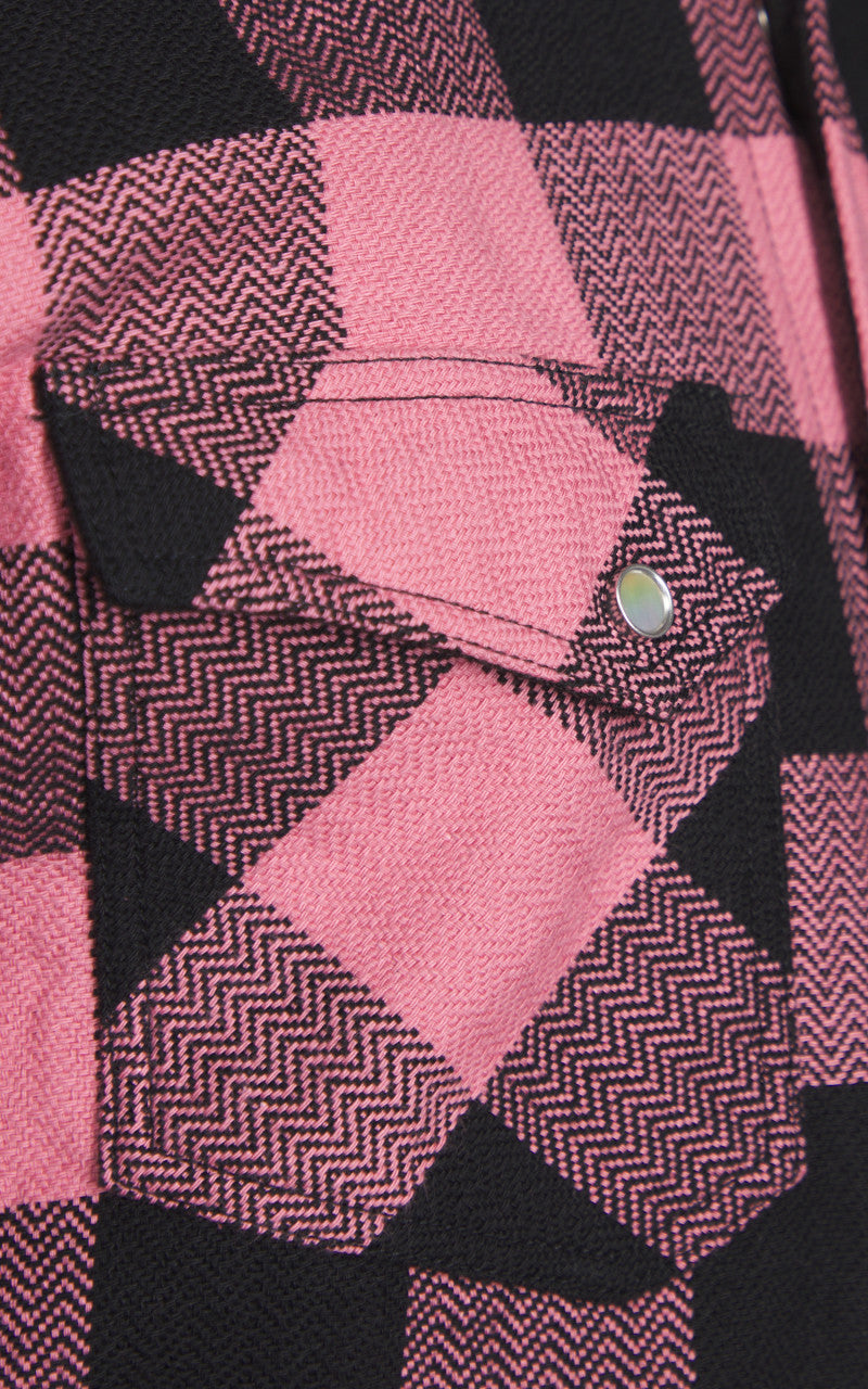 The Flat Head FN-SNW-101L Block Check Flannel Western Shirt Pink/Black
