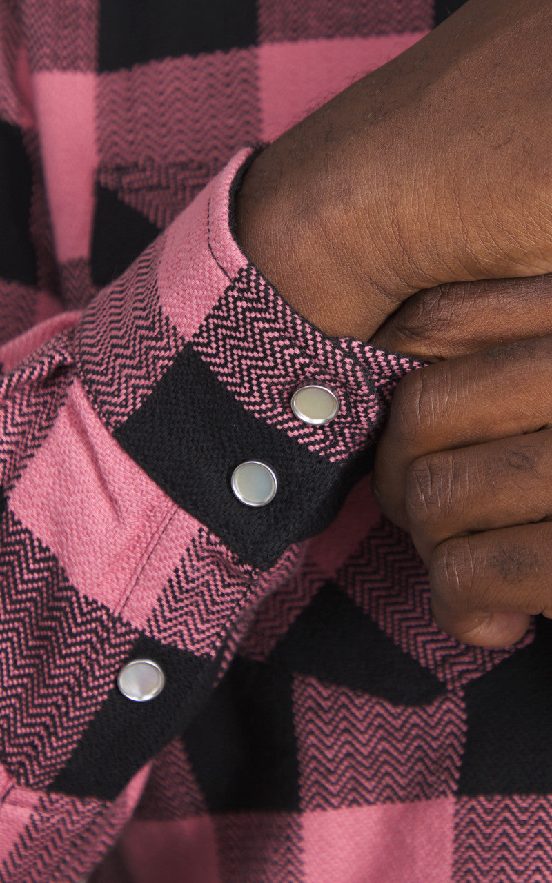 The Flat Head FN-SNW-101L Block Check Flannel Western Shirt Pink/Black