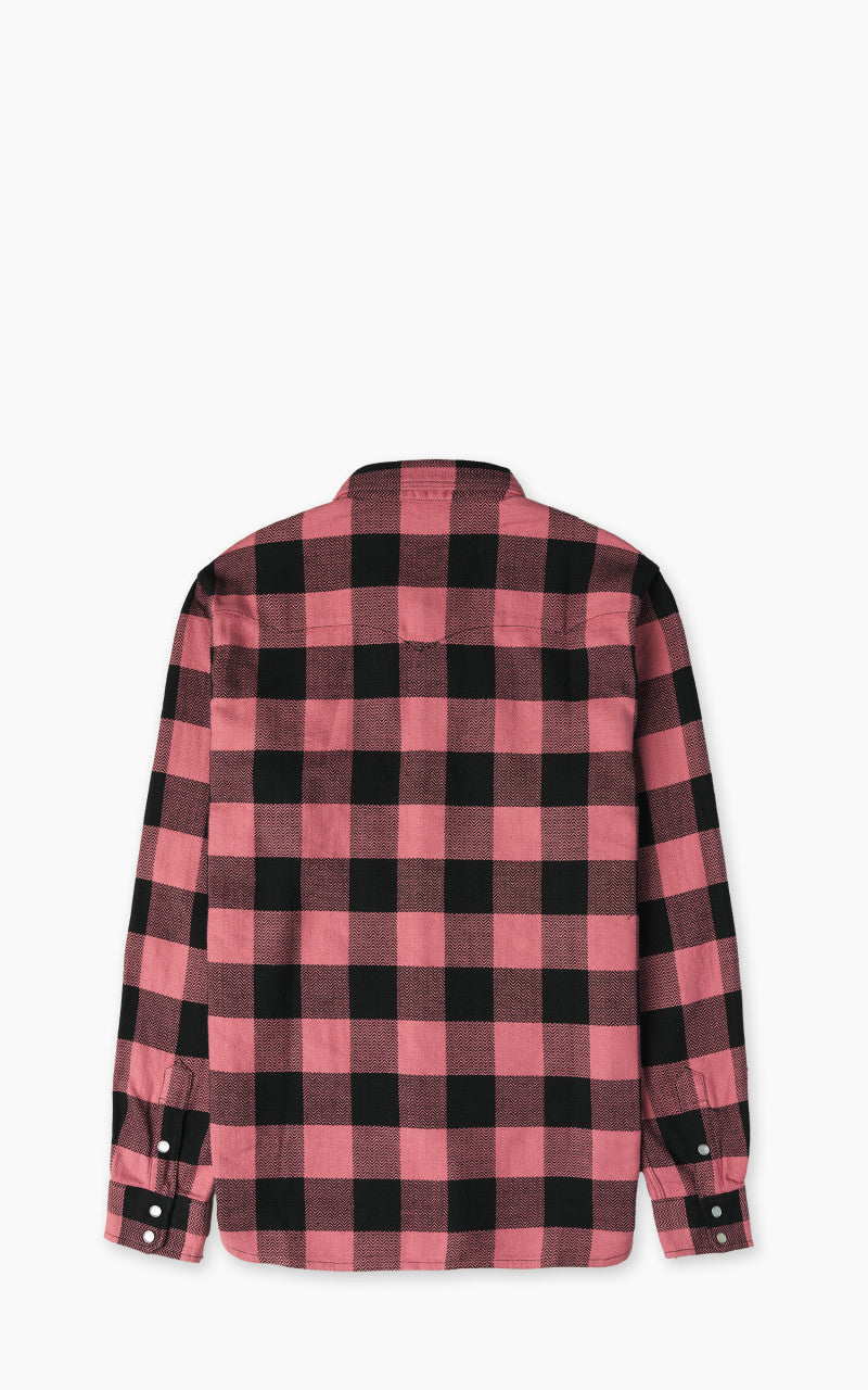 The Flat Head FN-SNW-101L Block Check Flannel Western Shirt Pink/Black