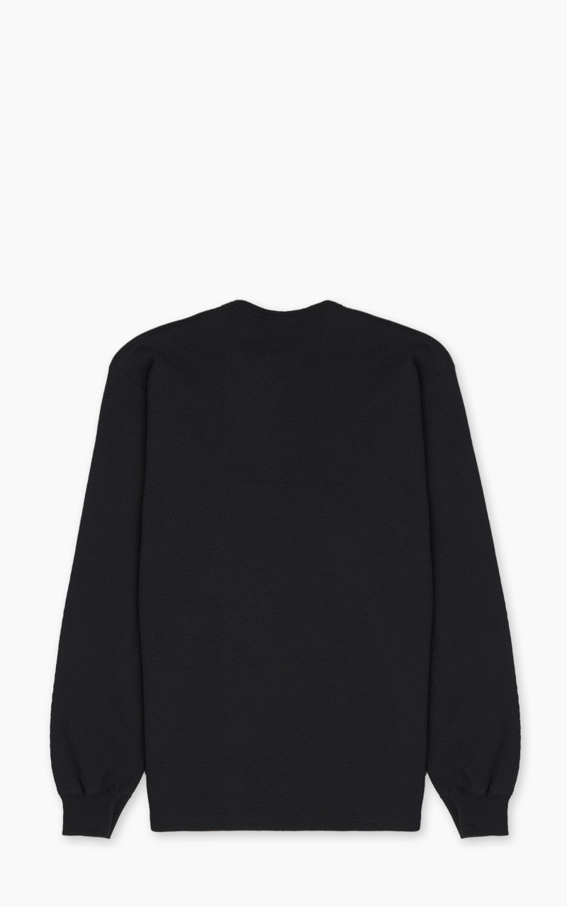 The Flat Head FN-THLH-004 Waffle Knit Henley Thermal Black