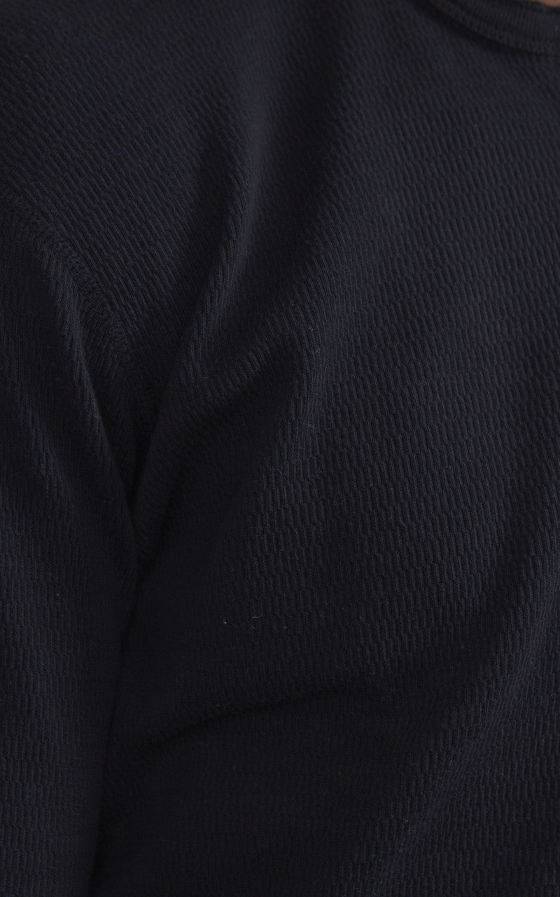 The Flat Head FN-THLH-004 Waffle Knit Henley Thermal Black