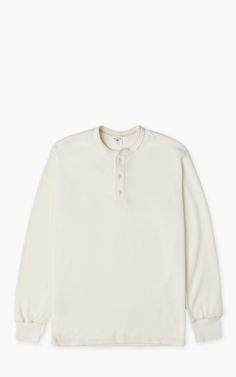 The Flat Head FN-THLH-004 Waffle Knit Henley Thermal Ivory
