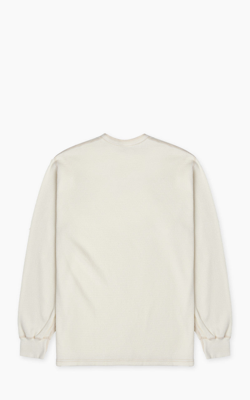 The Flat Head FN-THLH-004 Waffle Knit Henley Thermal Ivory