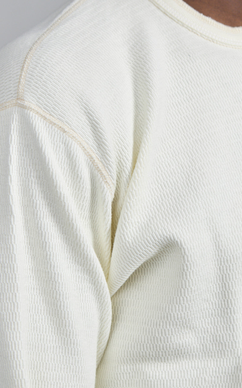 The Flat Head FN-THLH-004 Waffle Knit Henley Thermal Ivory
