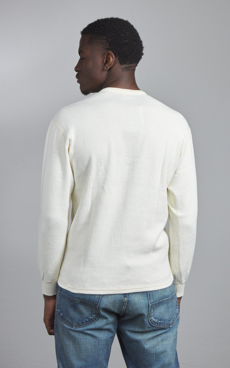 The Flat Head FN-THLH-004 Waffle Knit Henley Thermal Ivory
