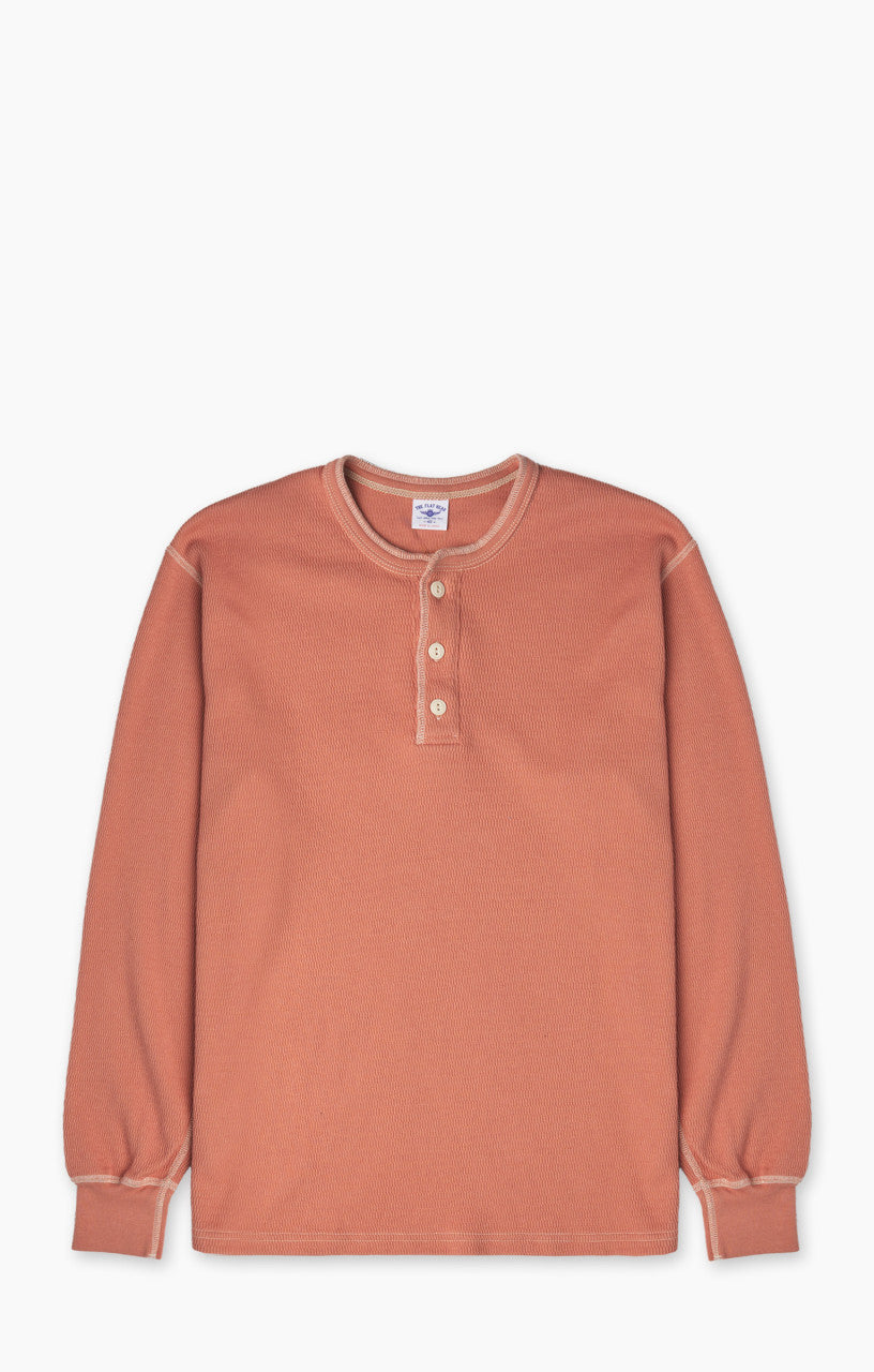 The Flat Head FN-THLH-004 Waffle Knit Henley Thermal Light Orange
