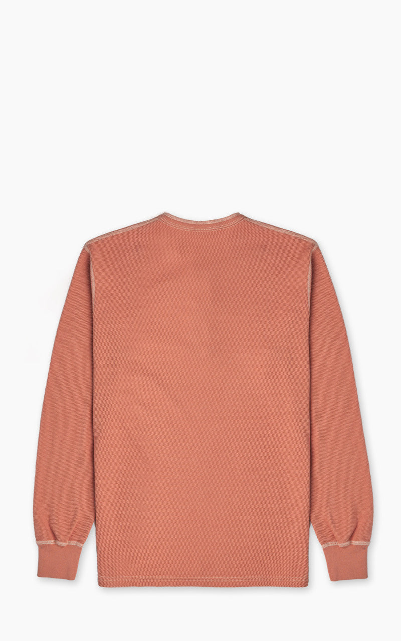 The Flat Head FN-THLH-004 Waffle Knit Henley Thermal Light Orange