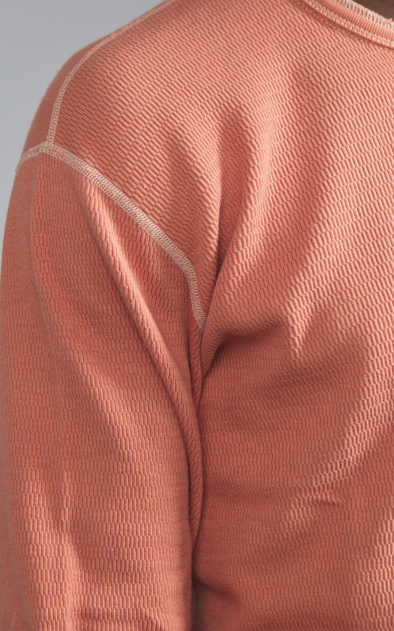 The Flat Head FN-THLH-004 Waffle Knit Henley Thermal Light Orange