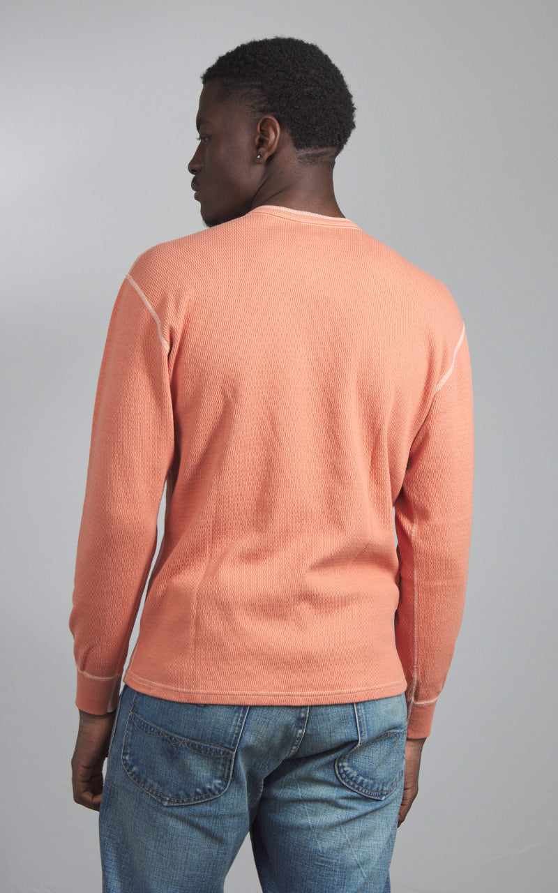 The Flat Head FN-THLH-004 Waffle Knit Henley Thermal Light Orange
