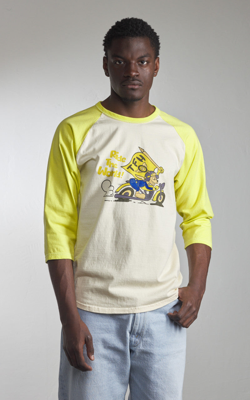 The Flat Head FN-TSRB-003 Raglan Qaurter Sleeve R.T.W. Ivory/Yellow