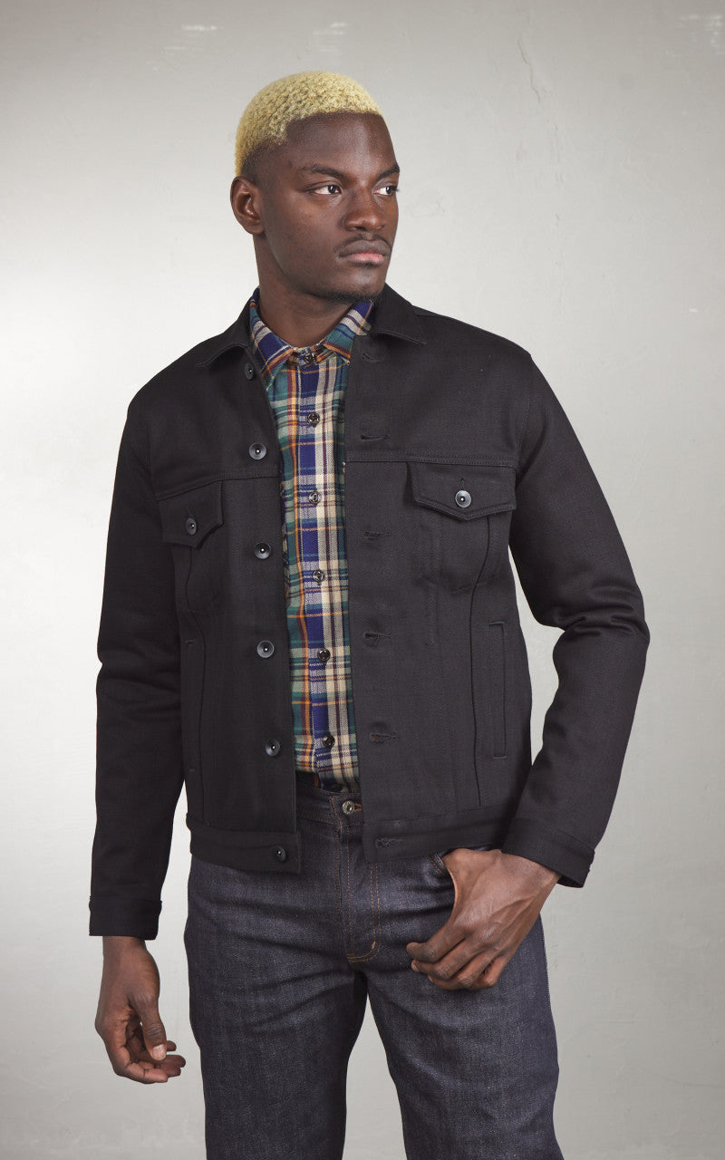The Unbranded Brand UB942 Denim Jacket Heavyweight Solid Black Selvedg
