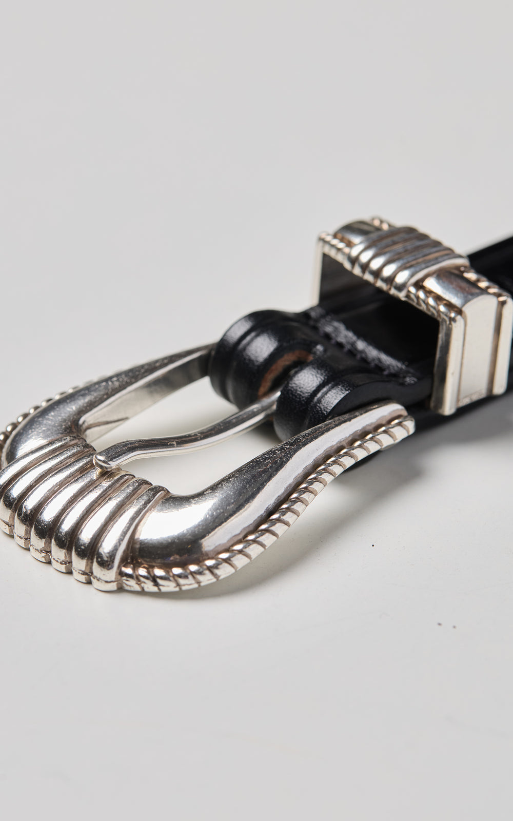 Tory Leather 1" Bridle Leather Western Silver Buckle Set Belt Black