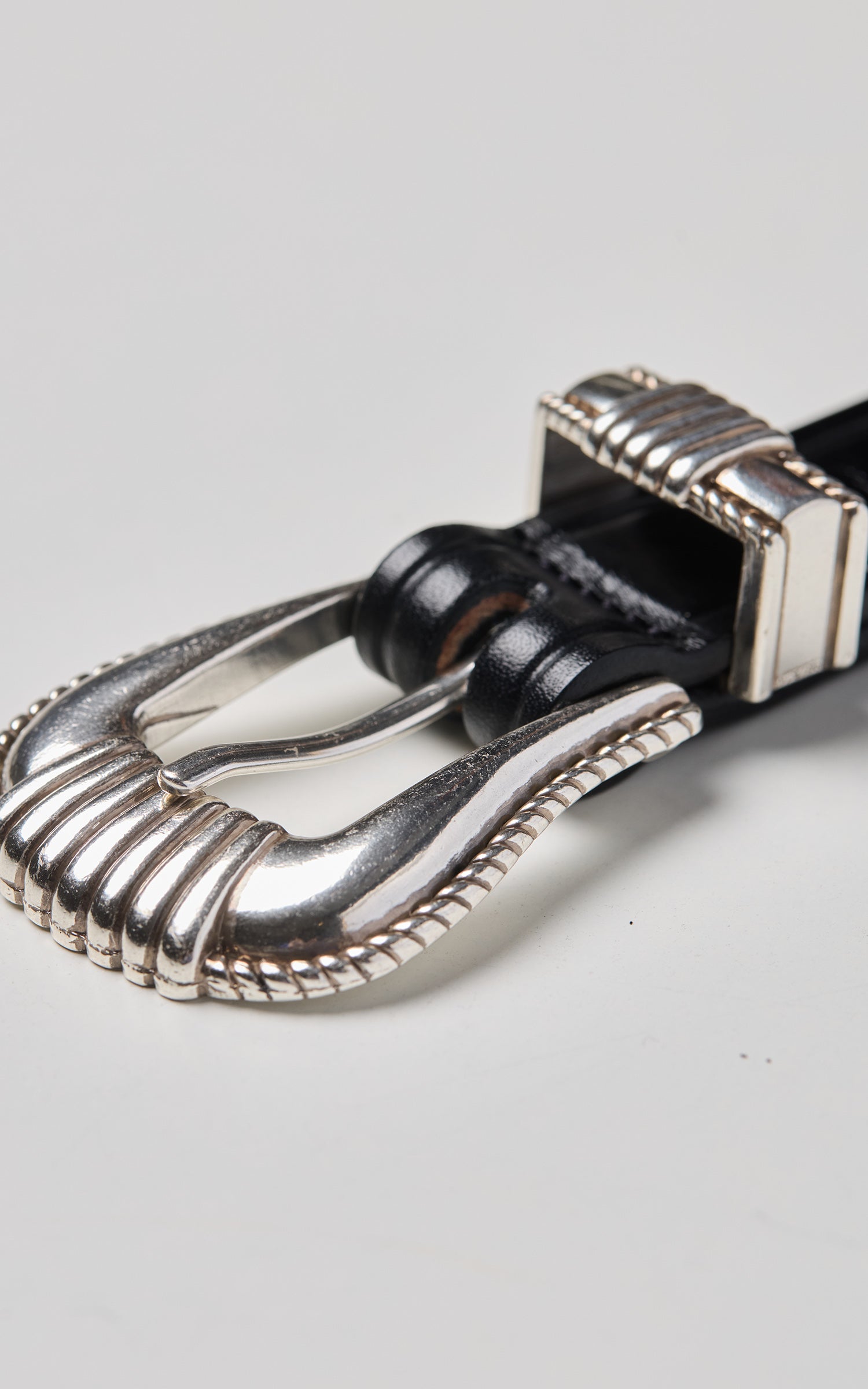 Tory Leather 1" Bridle Leather Western Silver Buckle Set Belt Black