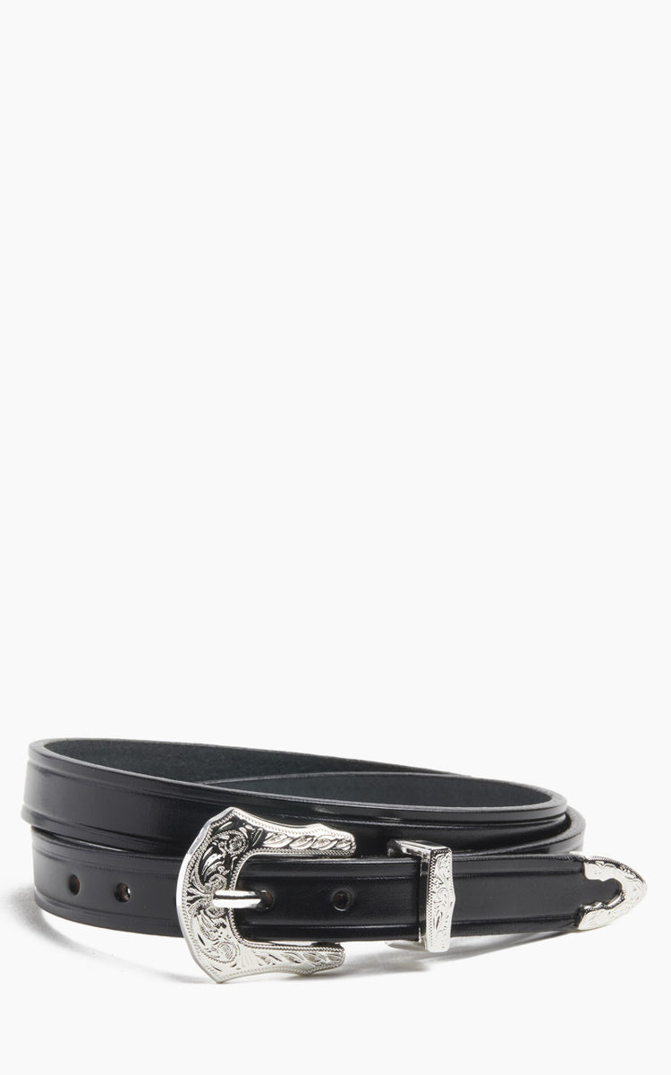 Tory English Bridle Black Leather Belt Men’s Size 28 Chrome D Buckle Tory English Bridle Leather Black w Silver Embellish Belt Sz  main image 3