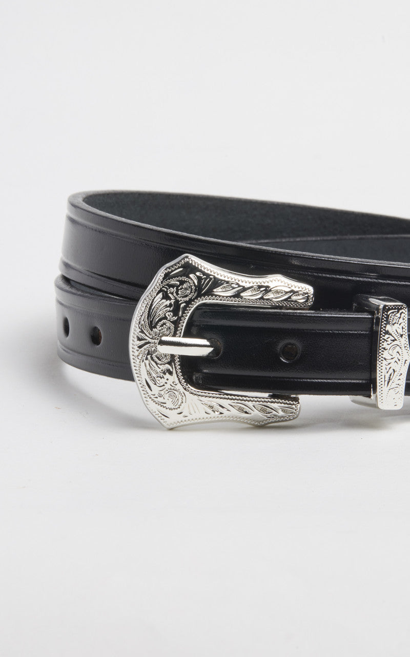 Tory Leather Bridle Leather Western Buckle Belt Black