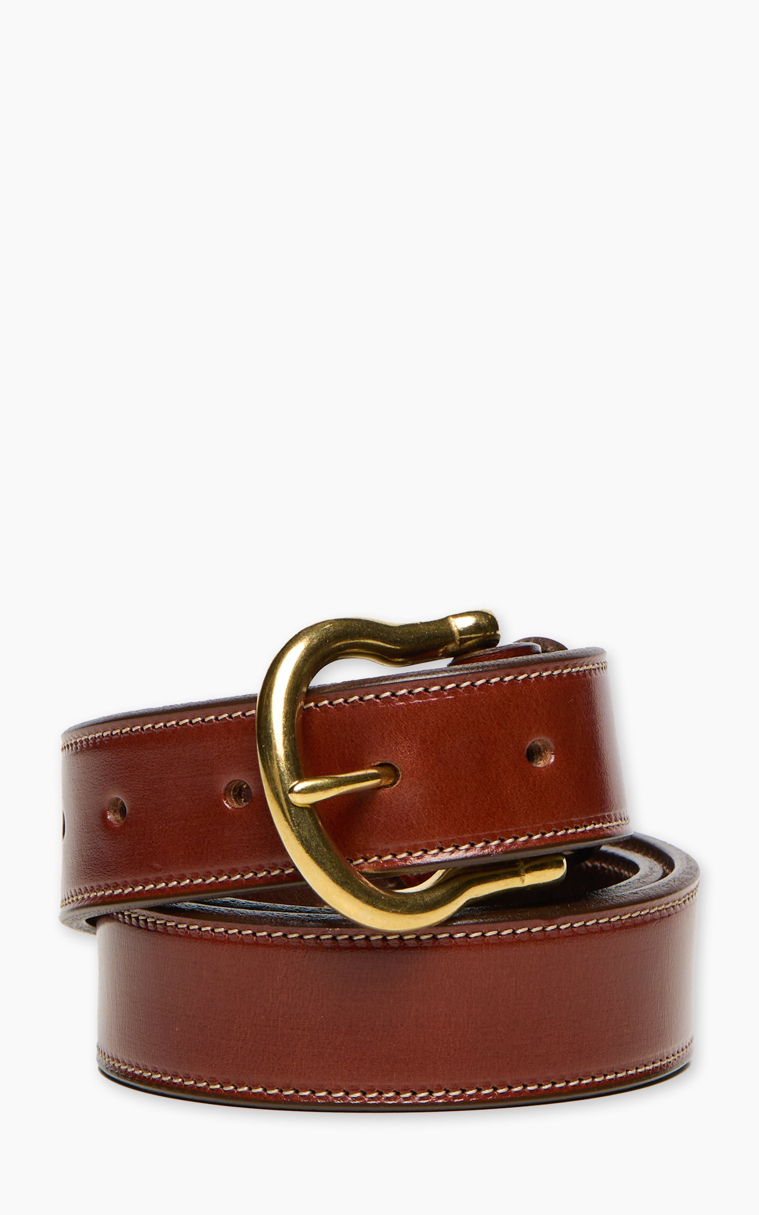 Tory Leather 1-1/4" Bridle Leather Lined And Stitched Belt Round Buckle Oakbark