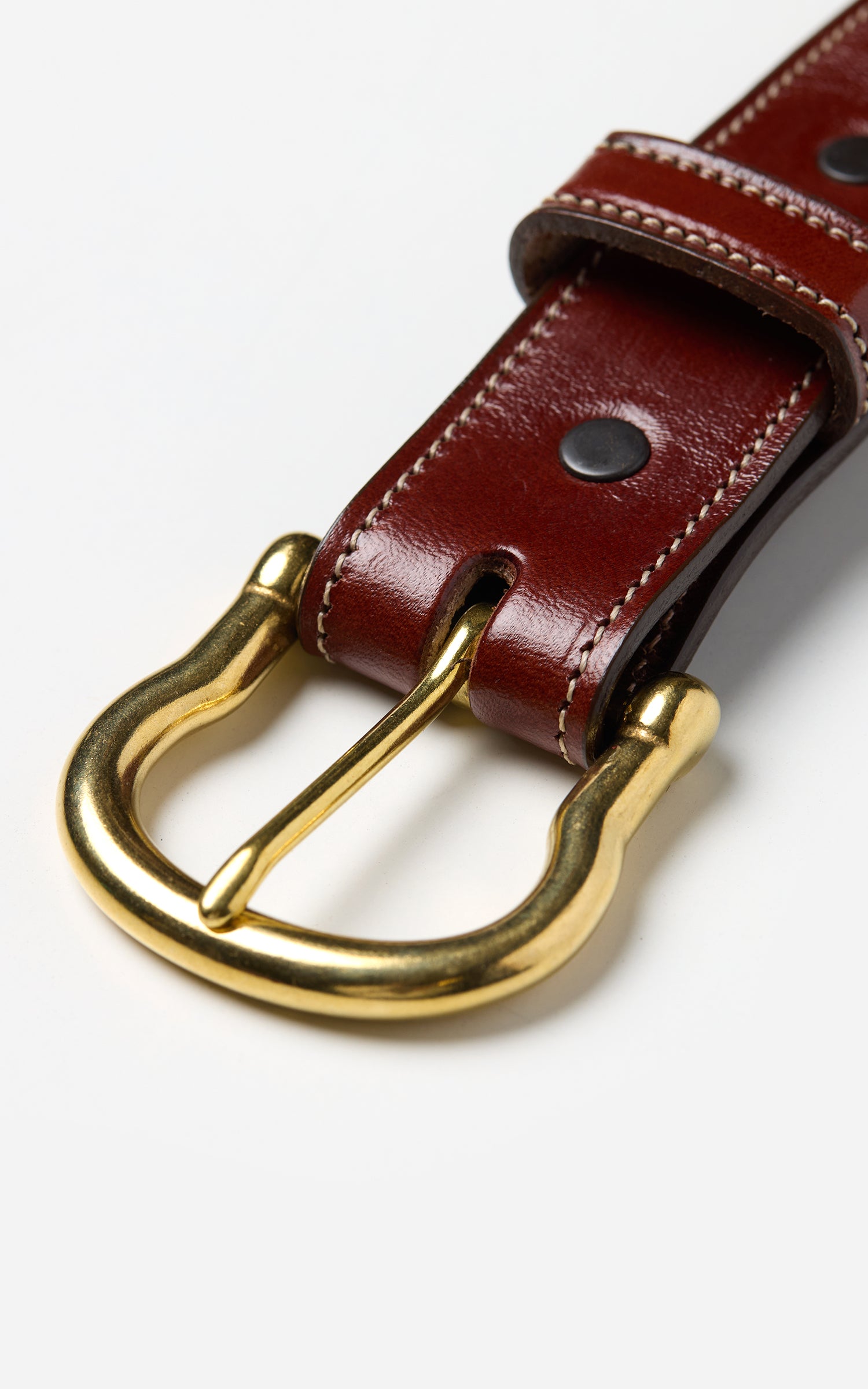 Tory Leather 1-1/4" Bridle Leather Lined And Stitched Belt Round Buckle Oakbark