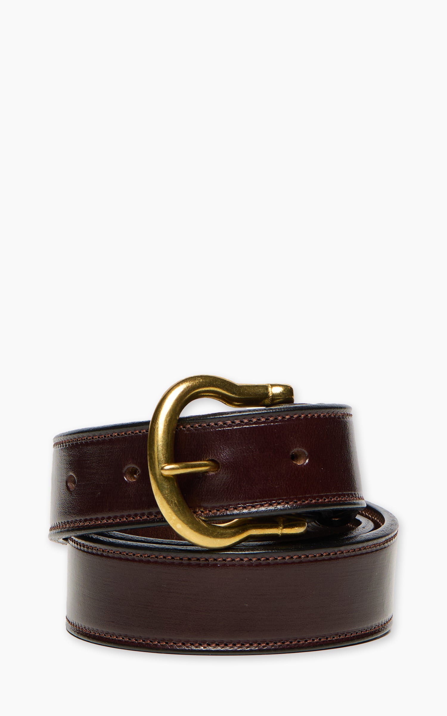 Tory Leather 1-1/4" Bridle Leather Lined And Stitched Belt Round Buckle Havana