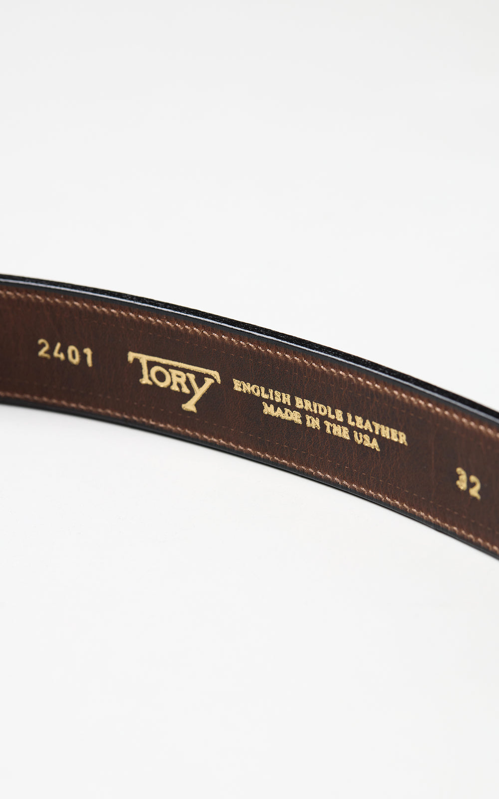 Tory Leather 1-1/4" Bridle Leather Lined And Stitched Belt Round Buckle Havana