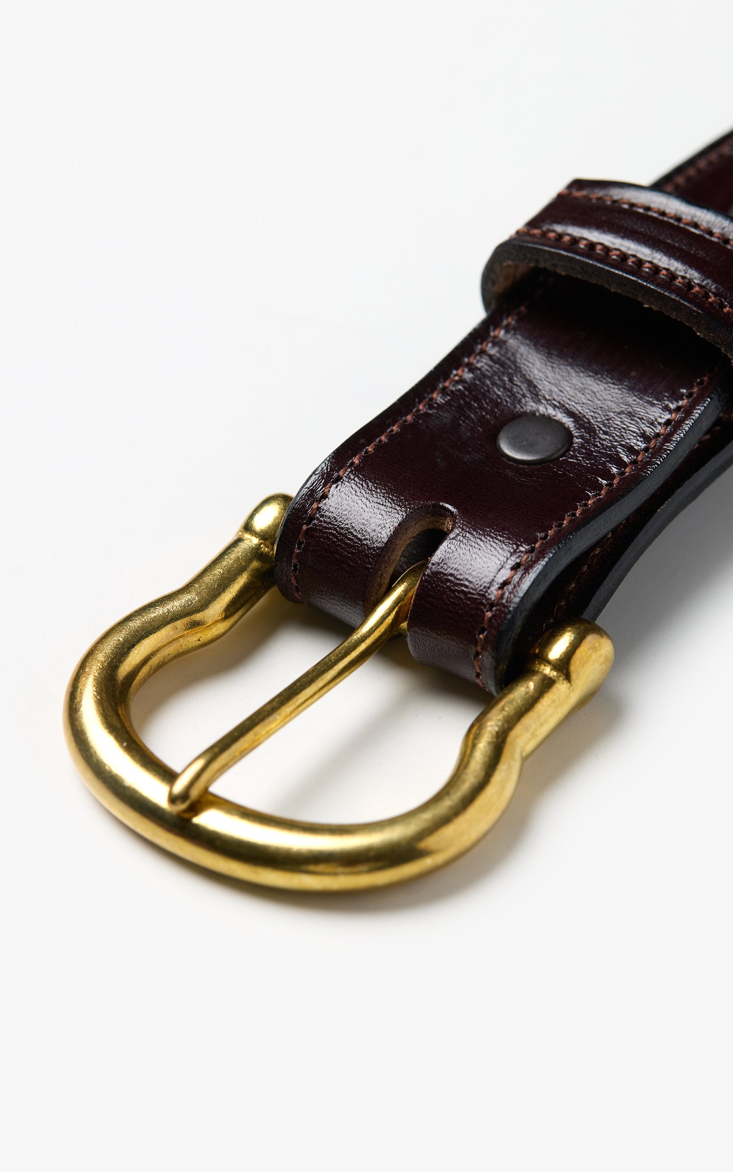 Tory Leather 1-1/4" Bridle Leather Lined And Stitched Belt Round Buckle Havana