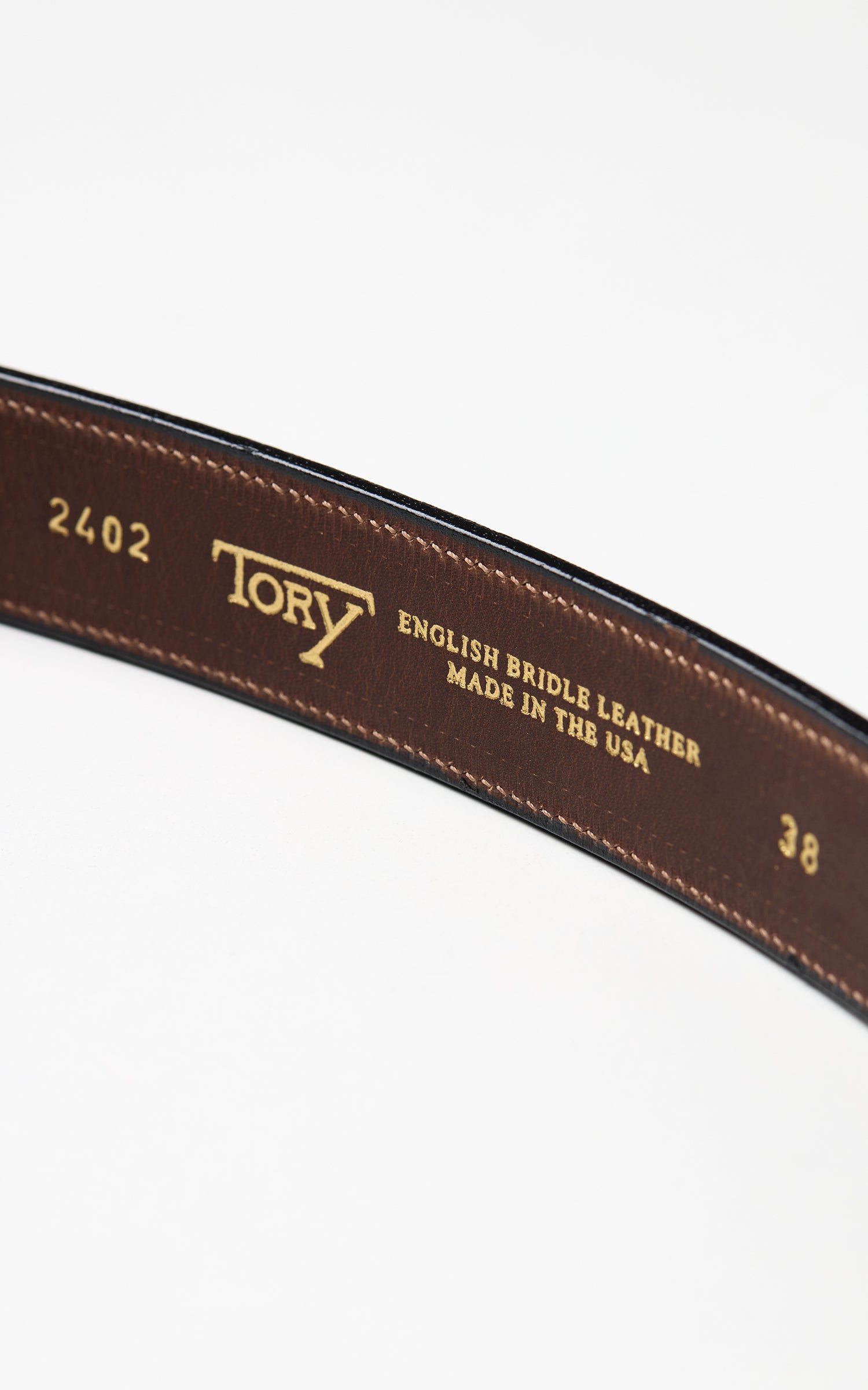 Tory Leather 1-1/4" Bridle Leather Lined And Stitched Belt Round Buckle Black