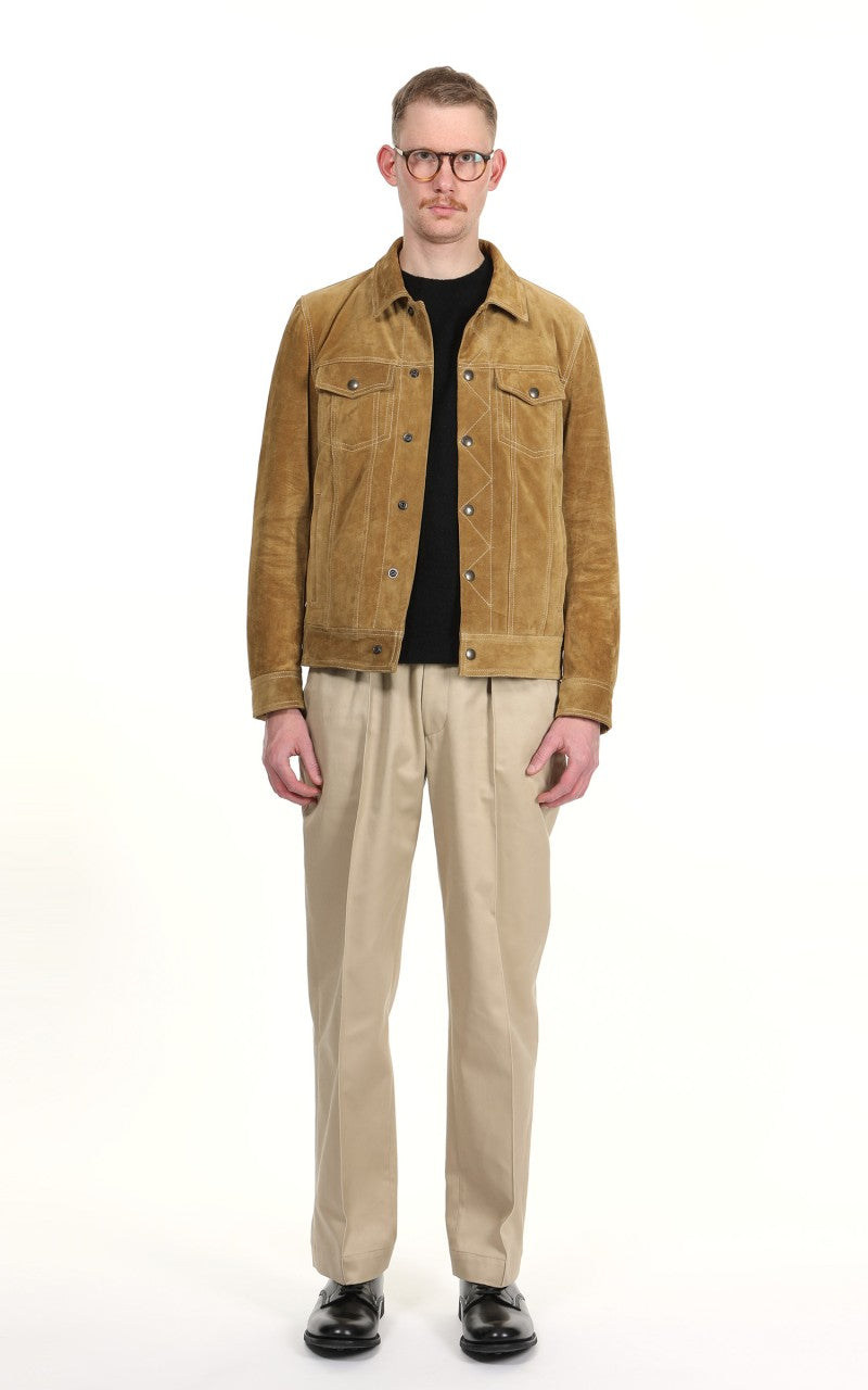 Tellason Suede Trucker Jacket Calf Split Silky Gold