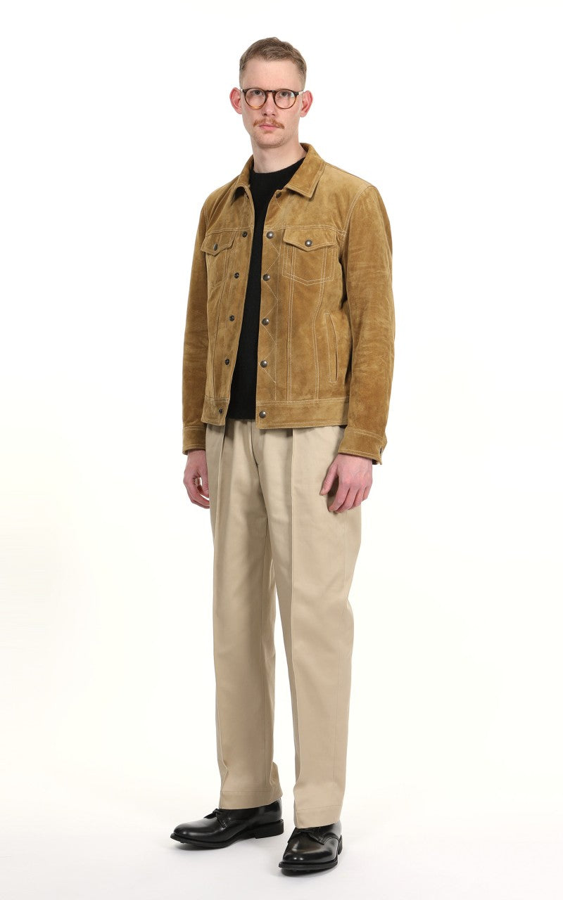 Tellason Suede Trucker Jacket Calf Split Silky Gold