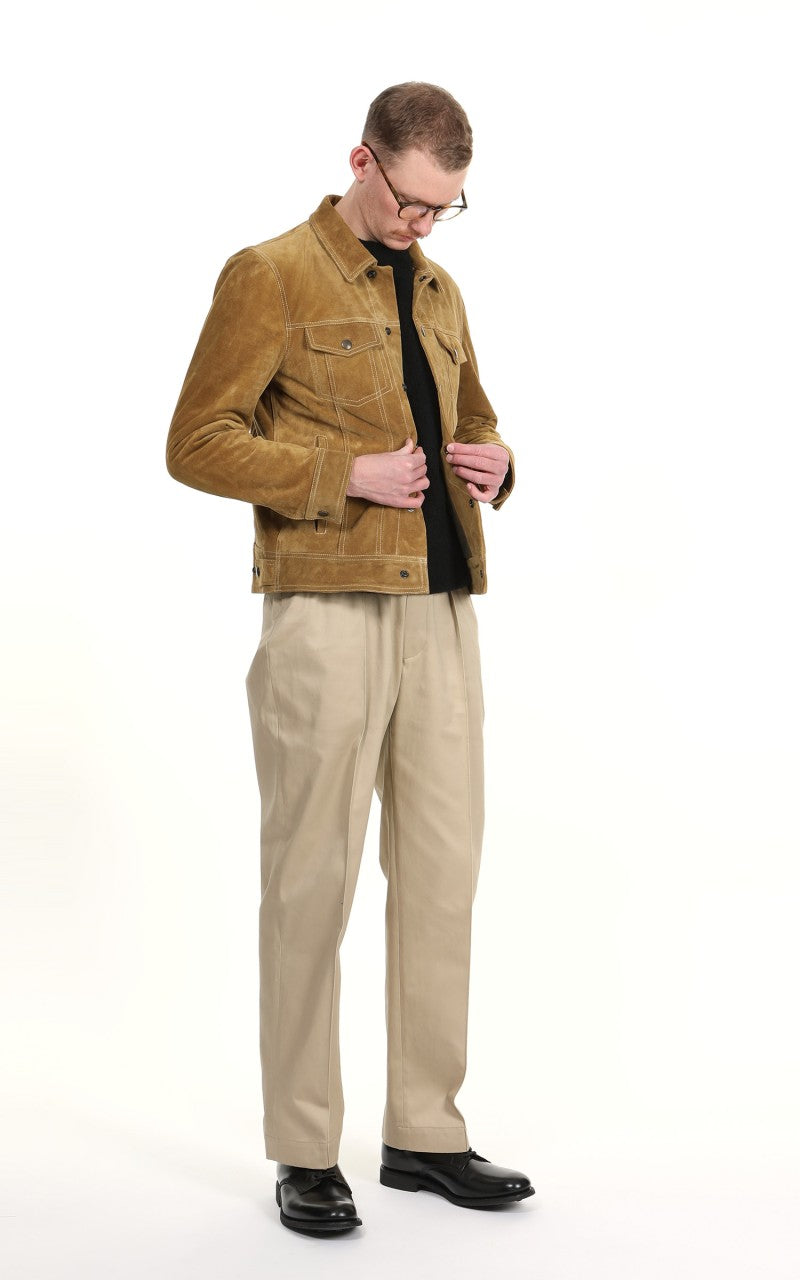 Tellason Suede Trucker Jacket Calf Split Silky Gold