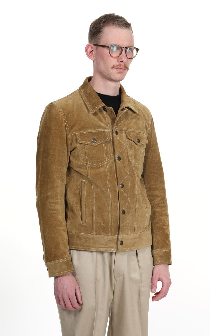 Tellason Suede Trucker Jacket Calf Split Silky Gold