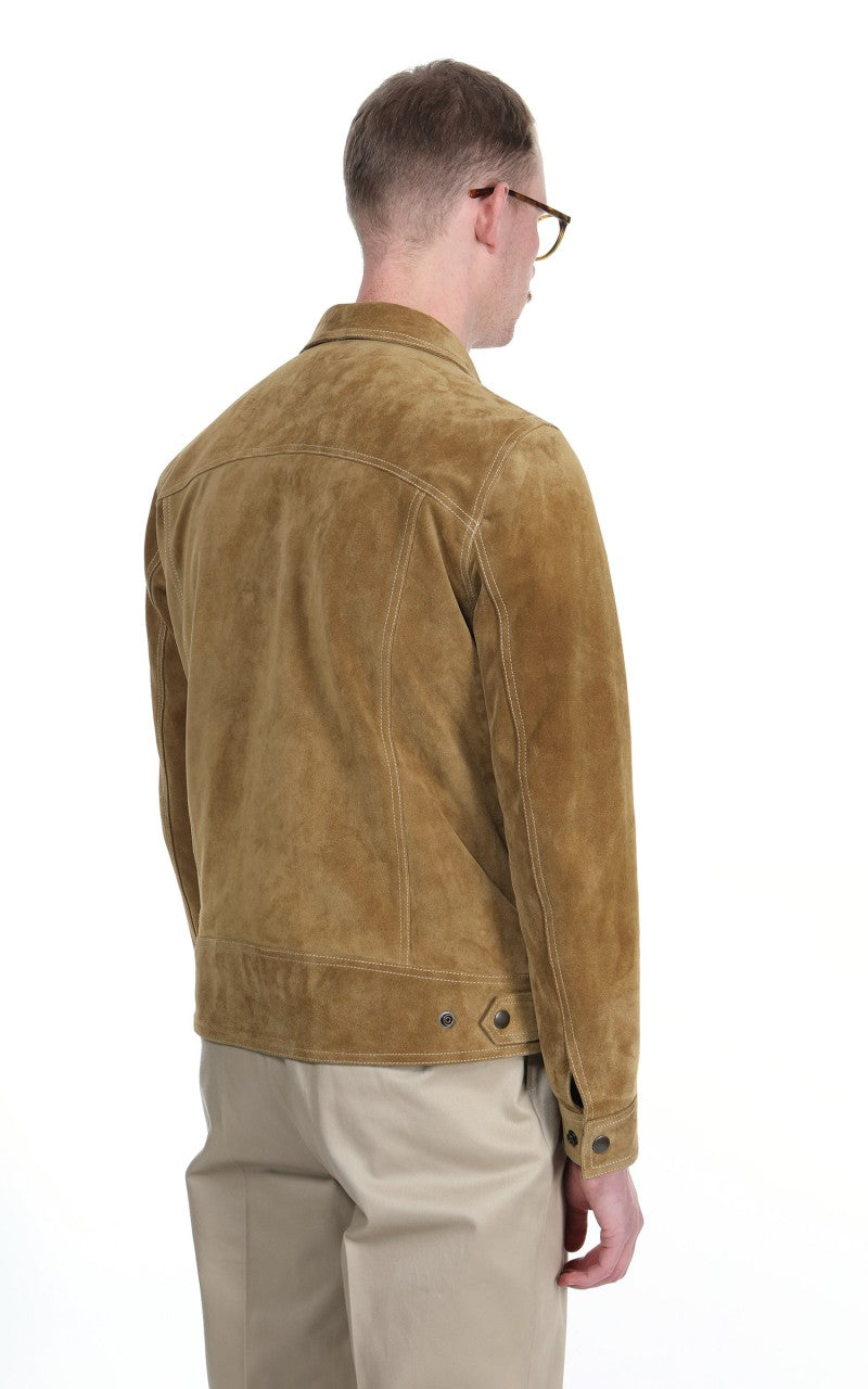 Tellason Suede Trucker Jacket Calf Split Silky Gold
