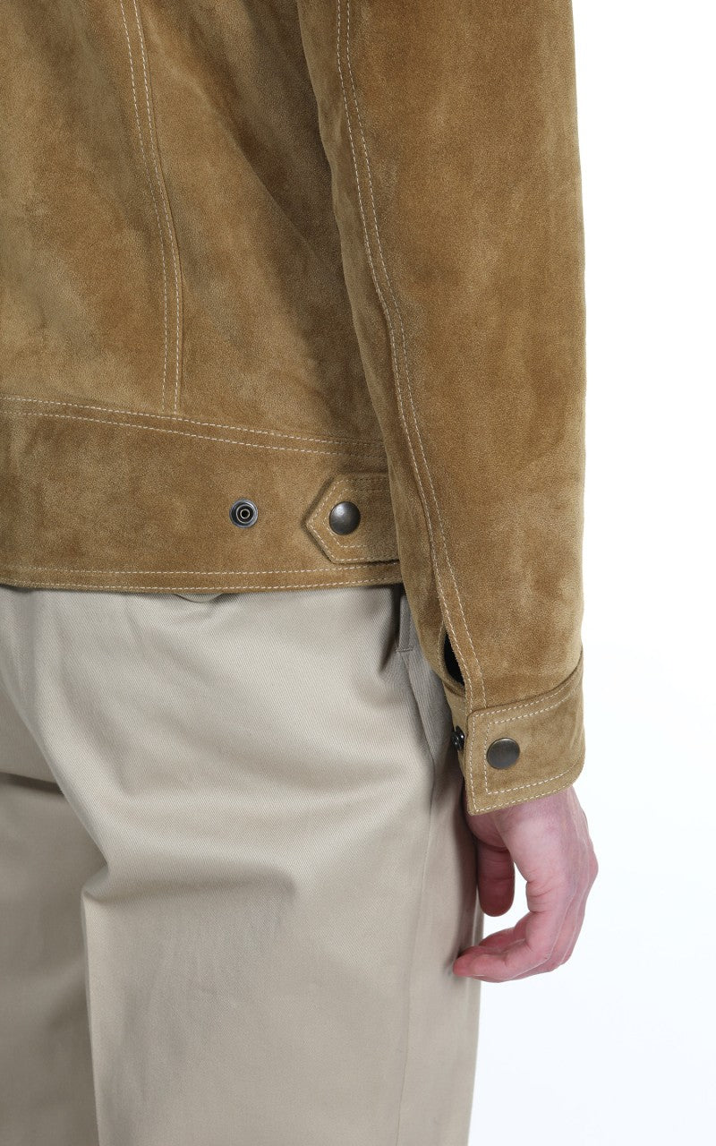 Tellason Suede Trucker Jacket Calf Split Silky Gold