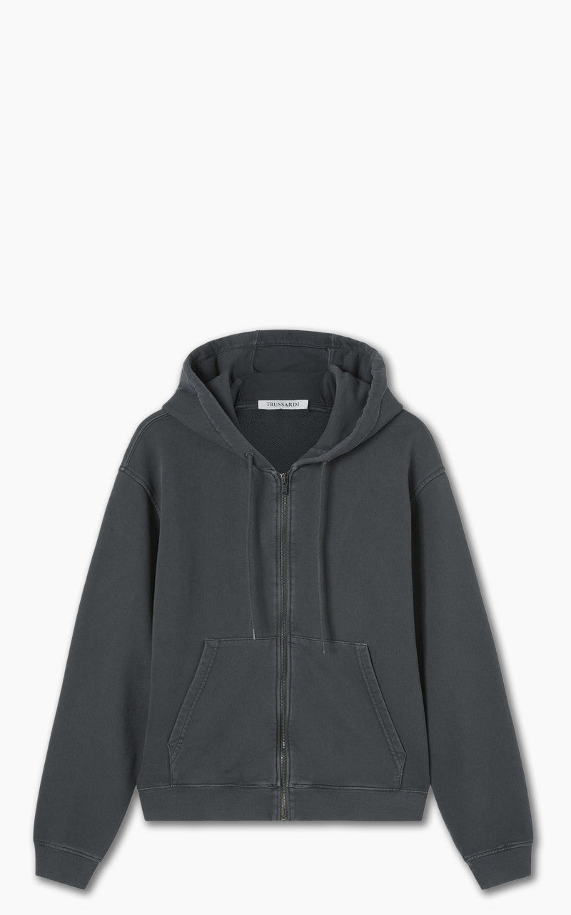 Trussardi Lettering Hoody Full Zip Stonewashed Black