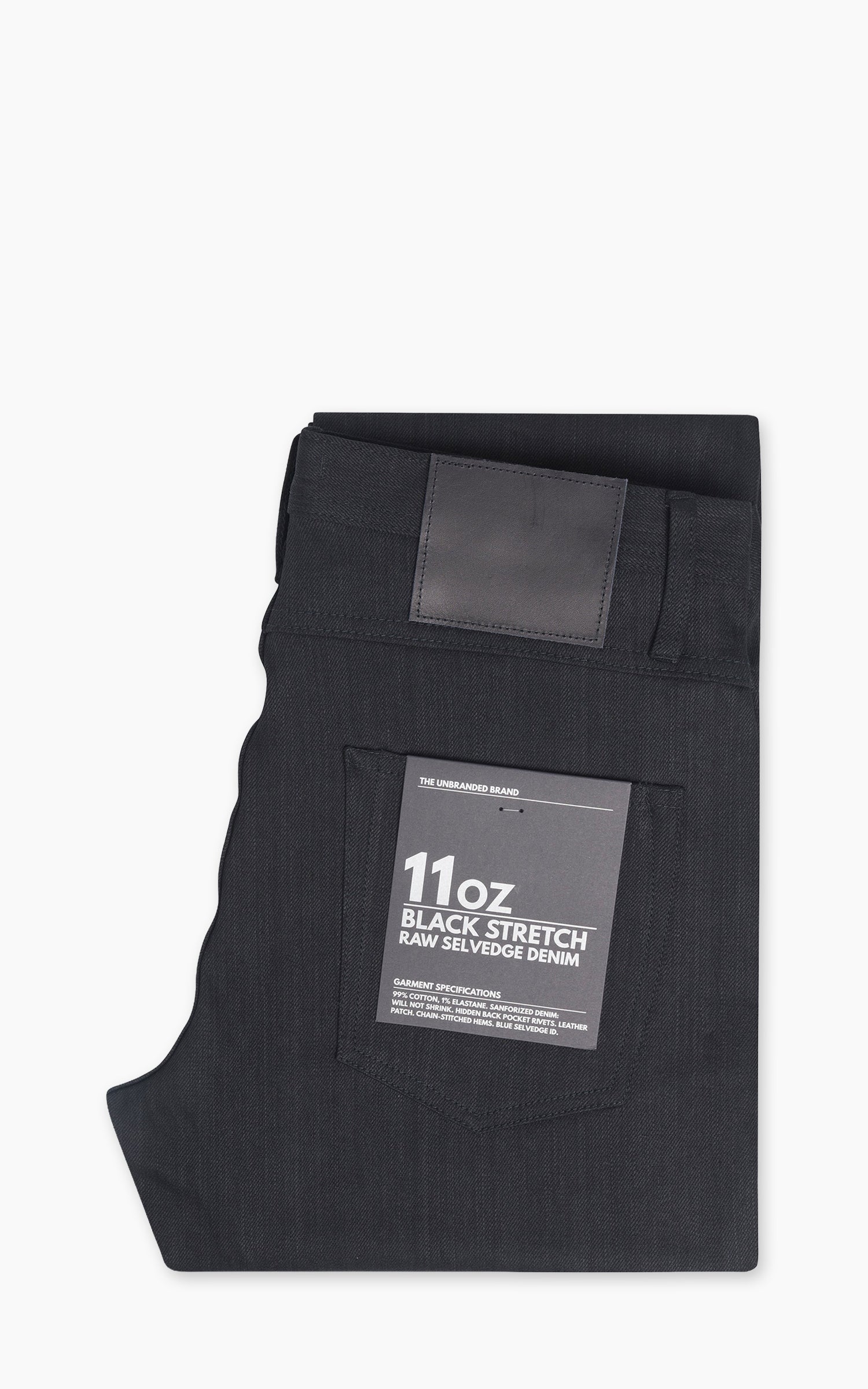 The Unbranded Brand UB344 Straight Fit Solid Black Stretch Selvedge Denim 11oz
